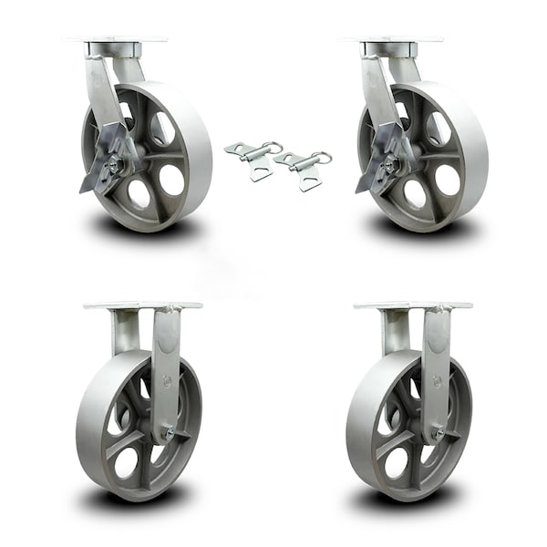 Service Caster 10 Inch Heavy Duty Semi Steel Cast Iron Caster Swivel Lock/Brake 2 Rigid, 2PK SCC-KP92S1030-SSR-SLB-BSL-2-R-2 - main